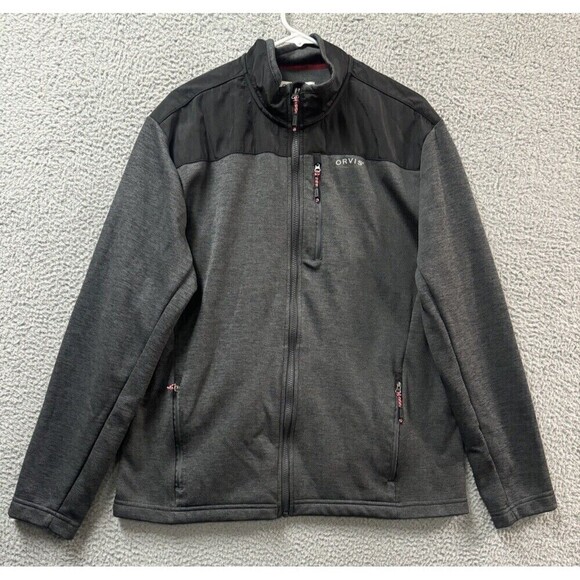 ORVIS Jacket Mens L  Gray Black Logo Pockets Mock Neck - Picture 1 of 11